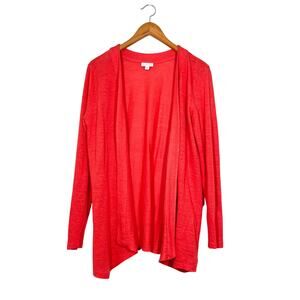 J‎ Jill Love Linen 100% Linen Open Front Lightweight Cardigan Sz M Coral